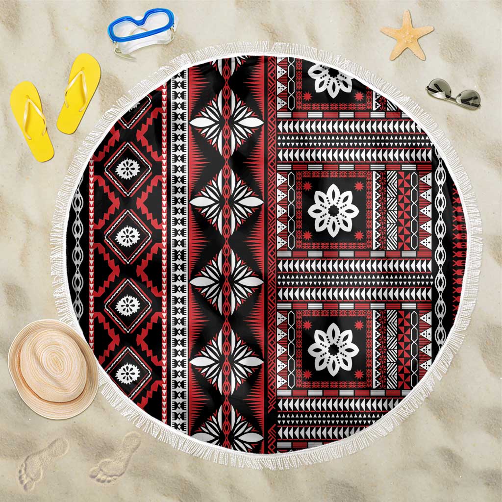 Fiji Masi Tapa Pattern Red Beach Blanket - Polynesian Pride