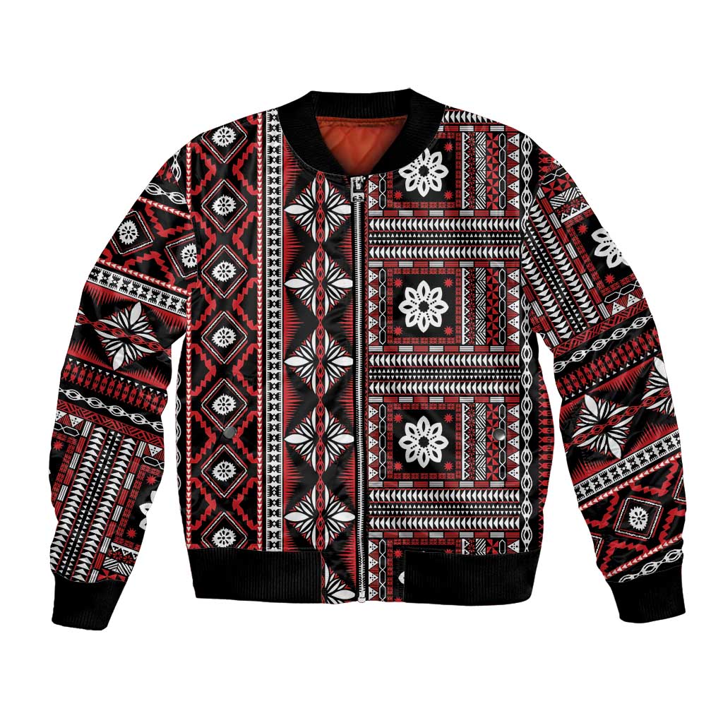 Fiji Masi Tapa Pattern Red Bomber Jacket - Polynesian Pride