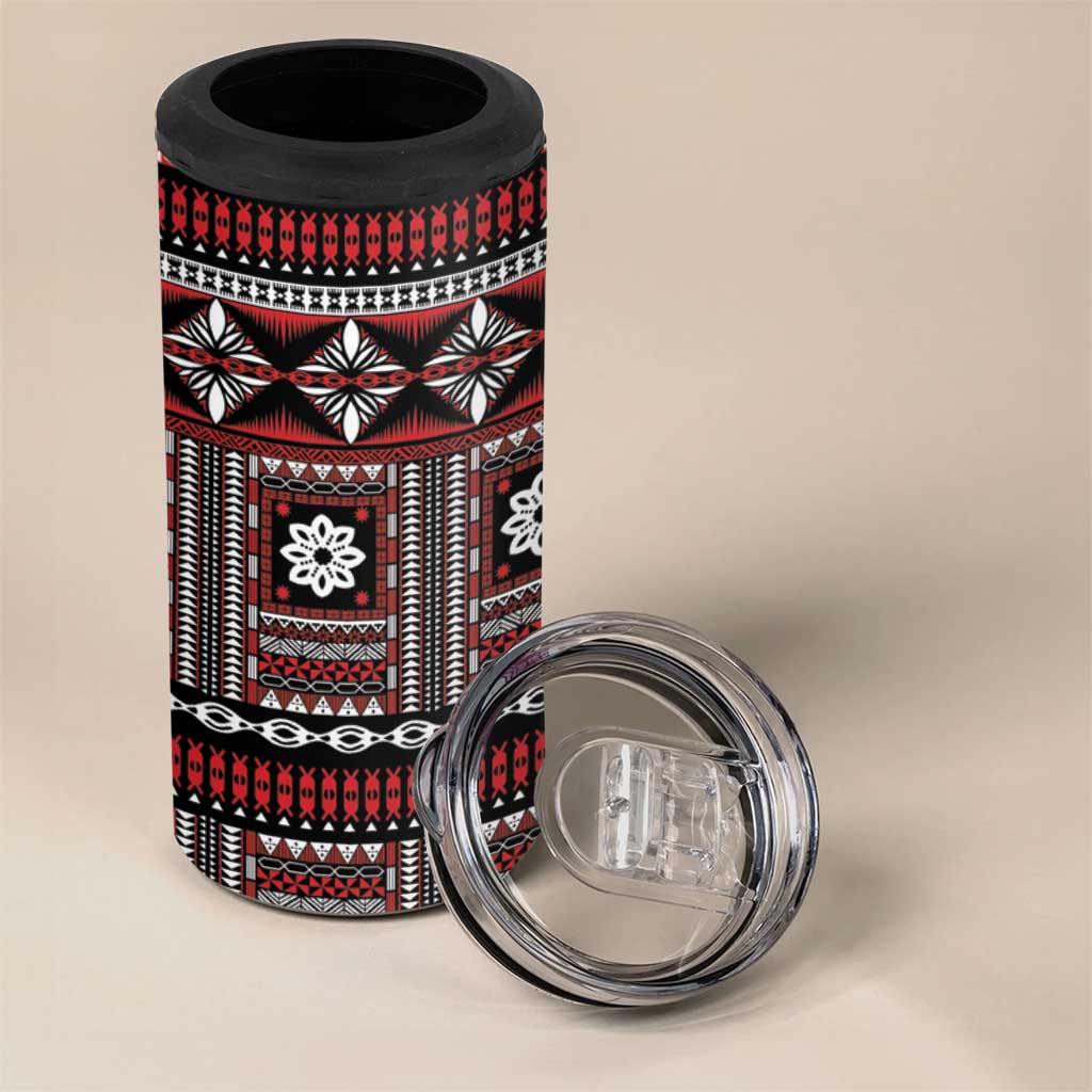 Fiji Masi Tapa Pattern Red 4 in 1 Can Cooler Tumbler - Polynesian Pride