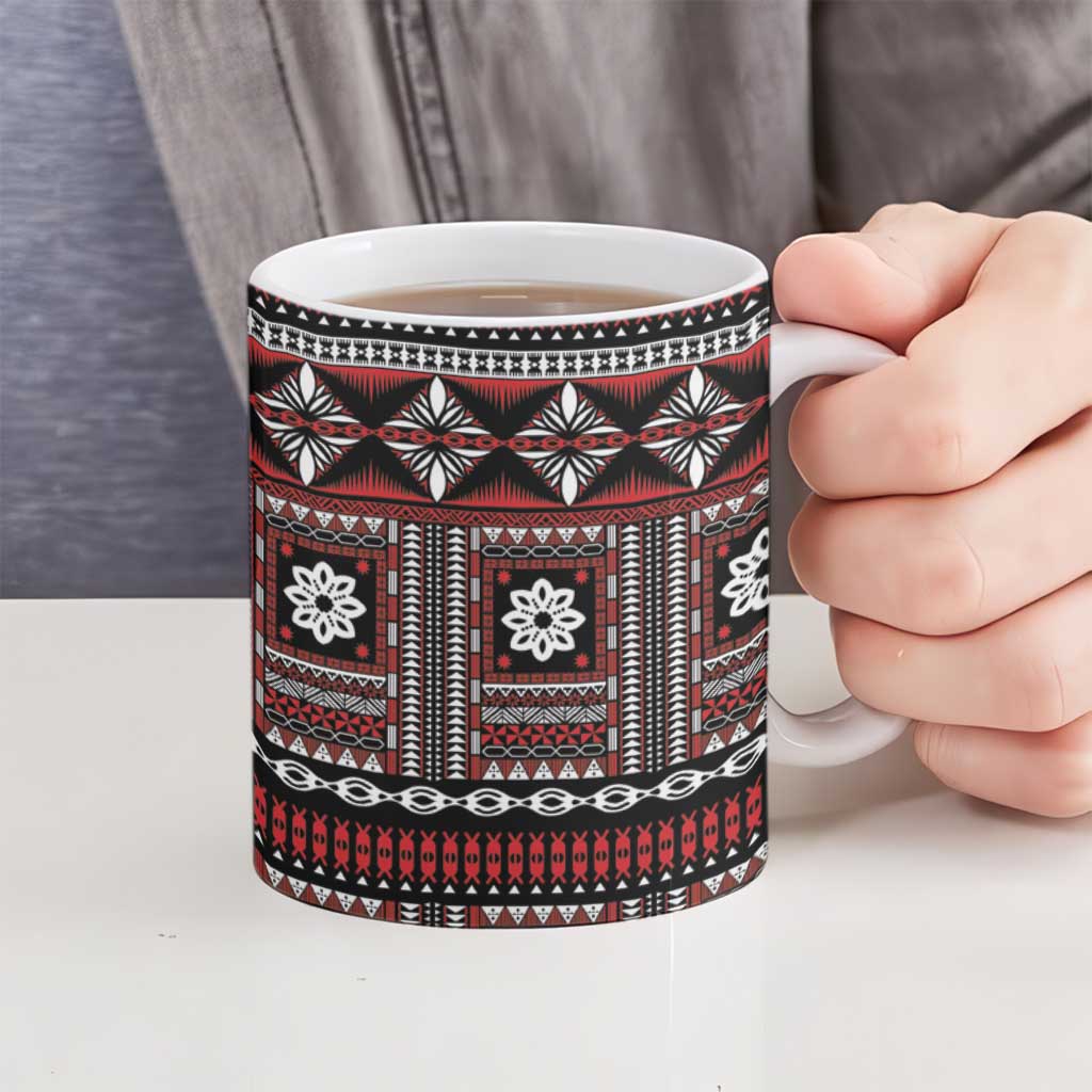Fiji Masi Tapa Pattern Red Ceramic Mug - Polynesian Pride