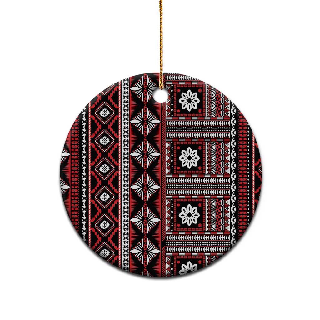 Fiji Masi Tapa Pattern Red Ceramic Ornament - Polynesian Pride