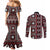 Fiji Masi Tapa Pattern Red Couples Matching Mermaid Dress and Long Sleeve Button Shirt - Polynesian Pride