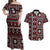 Fiji Masi Tapa Pattern Red Couples Matching Off Shoulder Maxi Dress and Hawaiian Shirt - Polynesian Pride