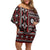Fiji Masi Tapa Pattern Red Family Matching Off Shoulder Short Dress and Hawaiian Shirt - Polynesian Pride