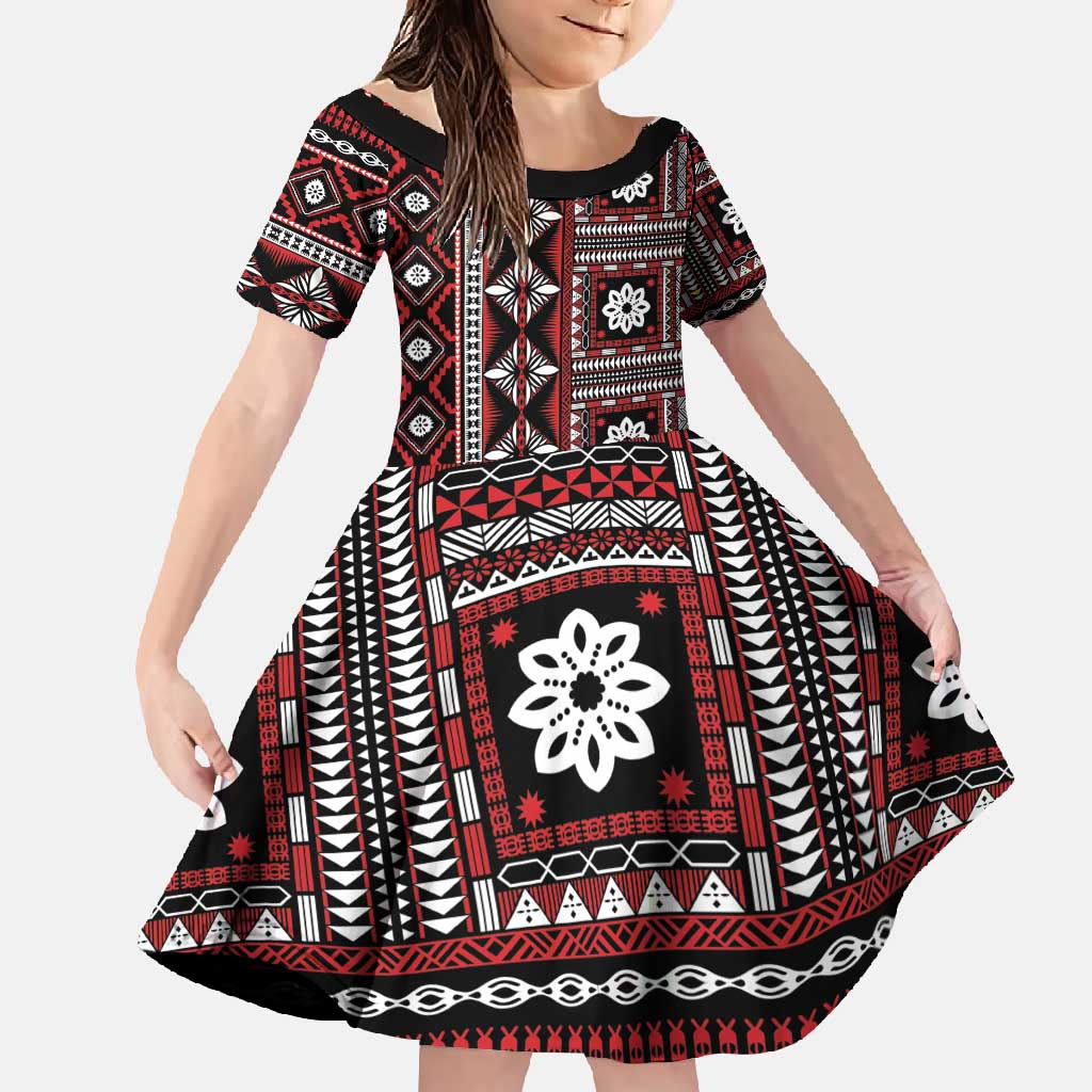 Fiji Masi Tapa Pattern Red Family Matching Short Sleeve Bodycon Dress and Hawaiian Shirt - Polynesian Pride