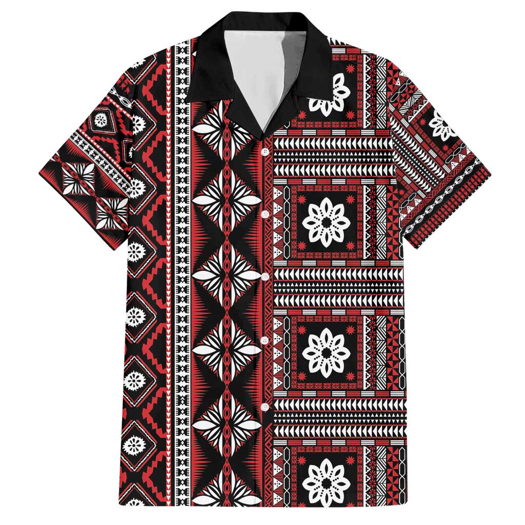 Fiji Masi Tapa Pattern Red Family Matching Short Sleeve Bodycon Dress and Hawaiian Shirt - Polynesian Pride