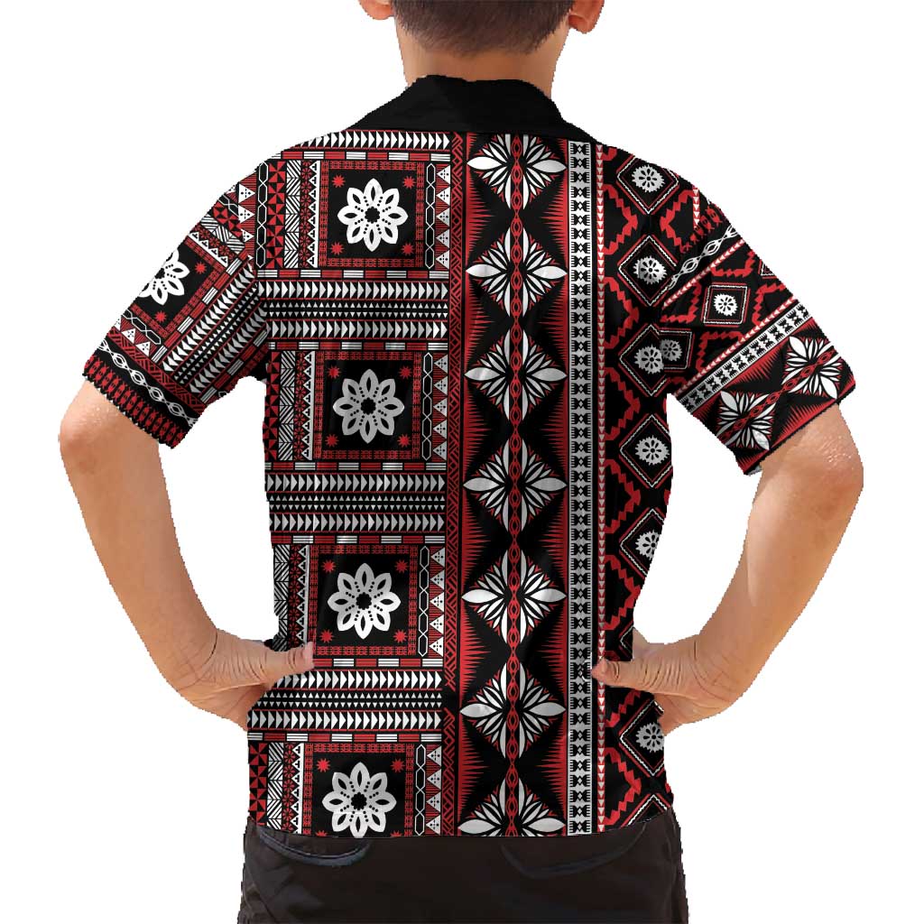 Fiji Masi Tapa Pattern Red Family Matching Summer Maxi Dress and Hawaiian Shirt - Polynesian Pride