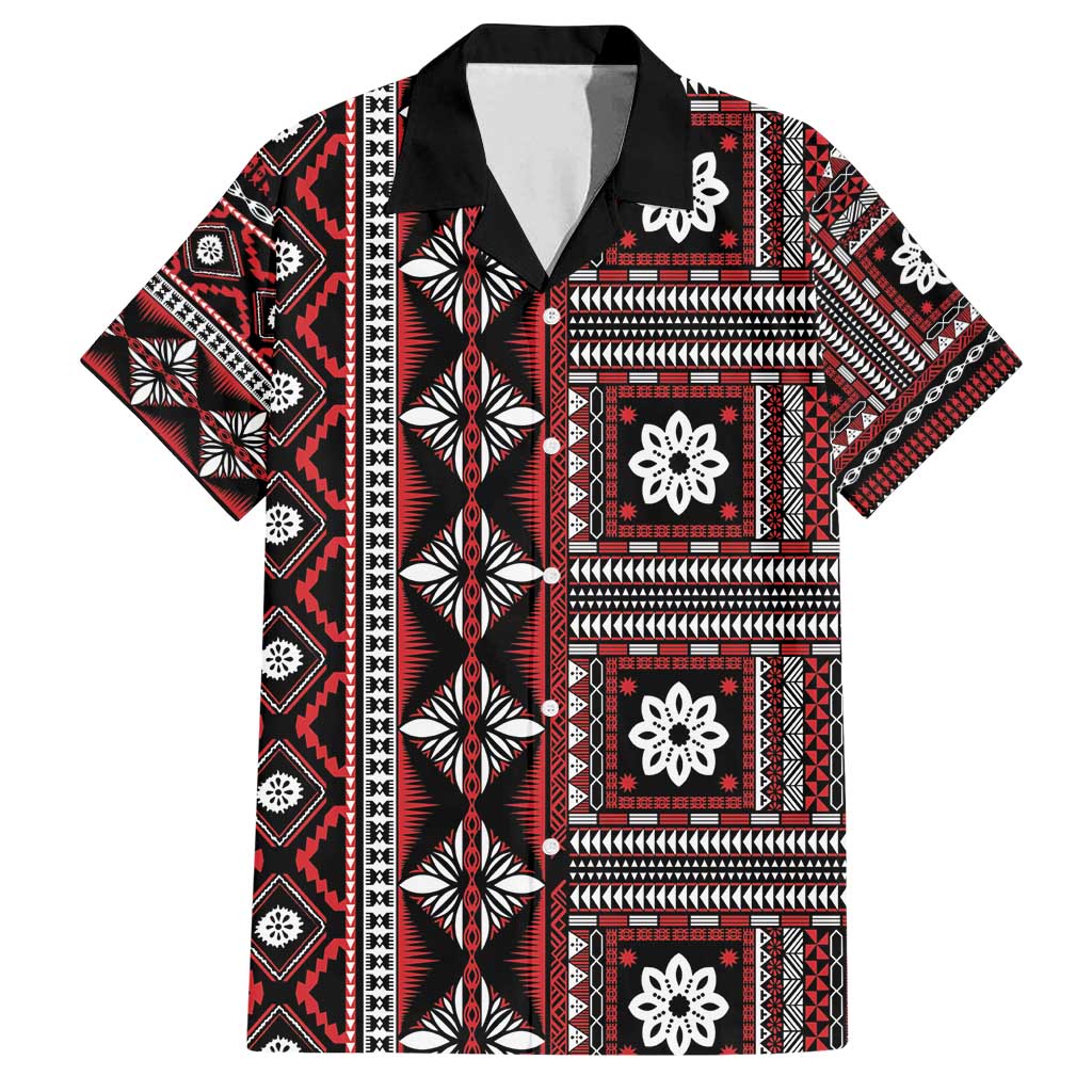 Fiji Masi Tapa Pattern Red Family Matching Summer Maxi Dress and Hawaiian Shirt - Polynesian Pride