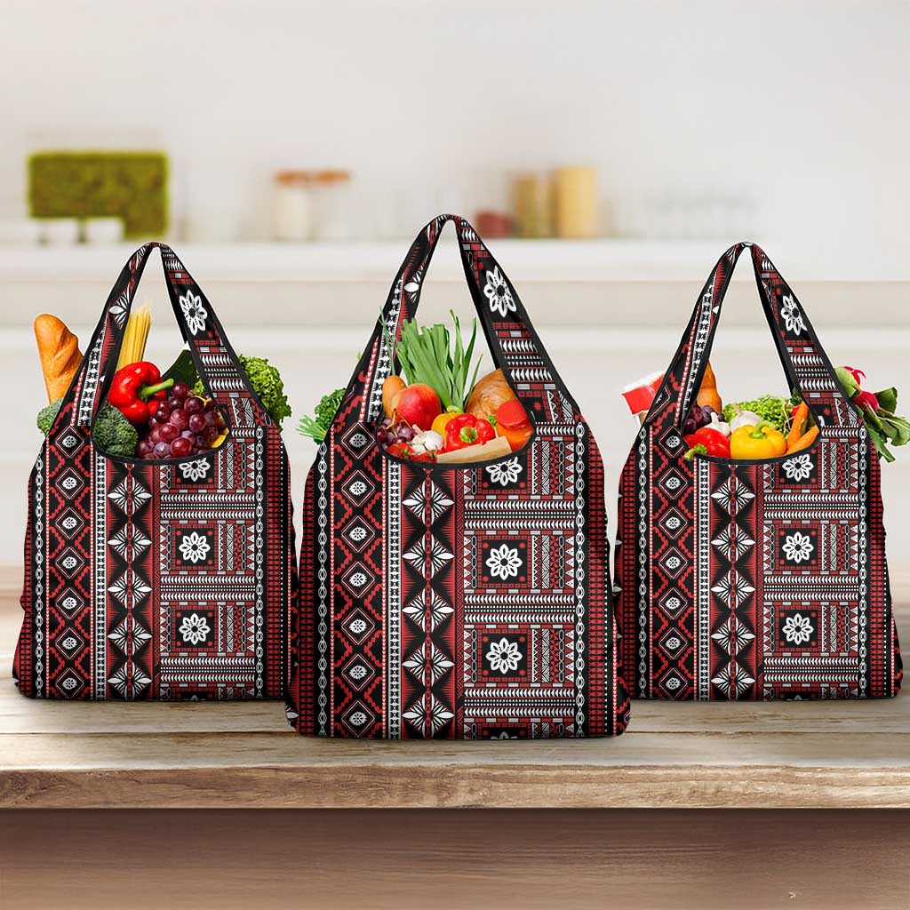 Fiji Masi Tapa Pattern Red Grocery Bag - Polynesian Pride