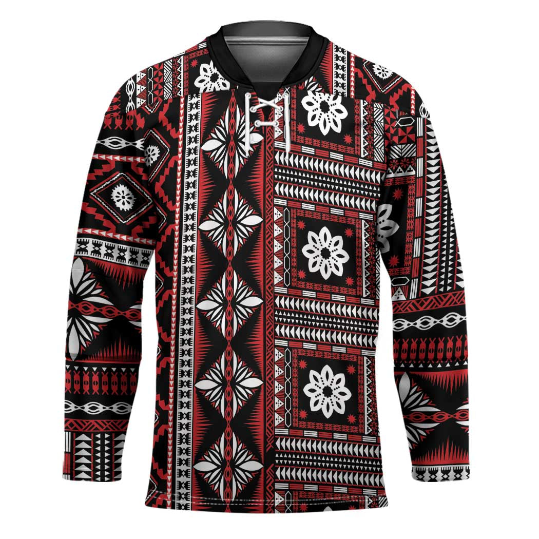 Fiji Masi Tapa Pattern Red Hockey Jersey - Polynesian Pride