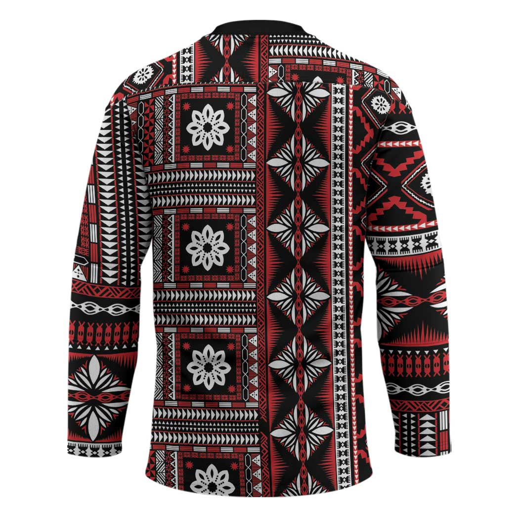 Fiji Masi Tapa Pattern Red Hockey Jersey - Polynesian Pride