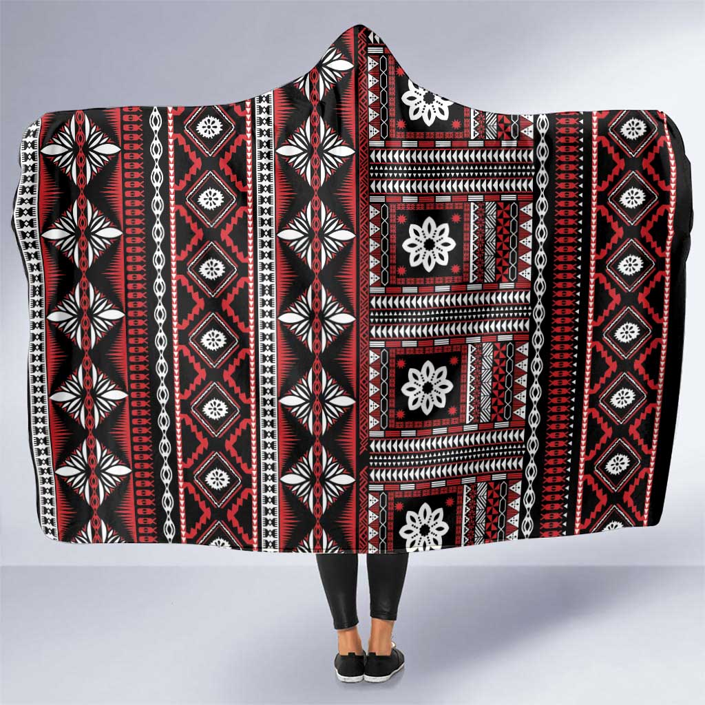 Fiji Masi Tapa Pattern Red Hooded Blanket - Polynesian Pride
