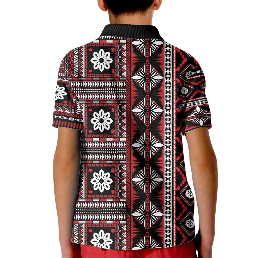 Fiji Masi Tapa Pattern Red Kid Polo Shirt - Polynesian Pride