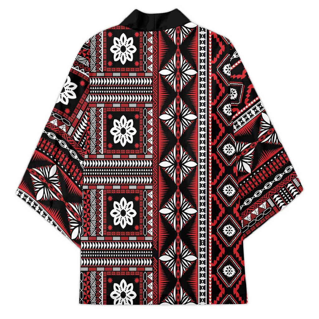 Fiji Masi Tapa Pattern Red Kimono - Polynesian Pride