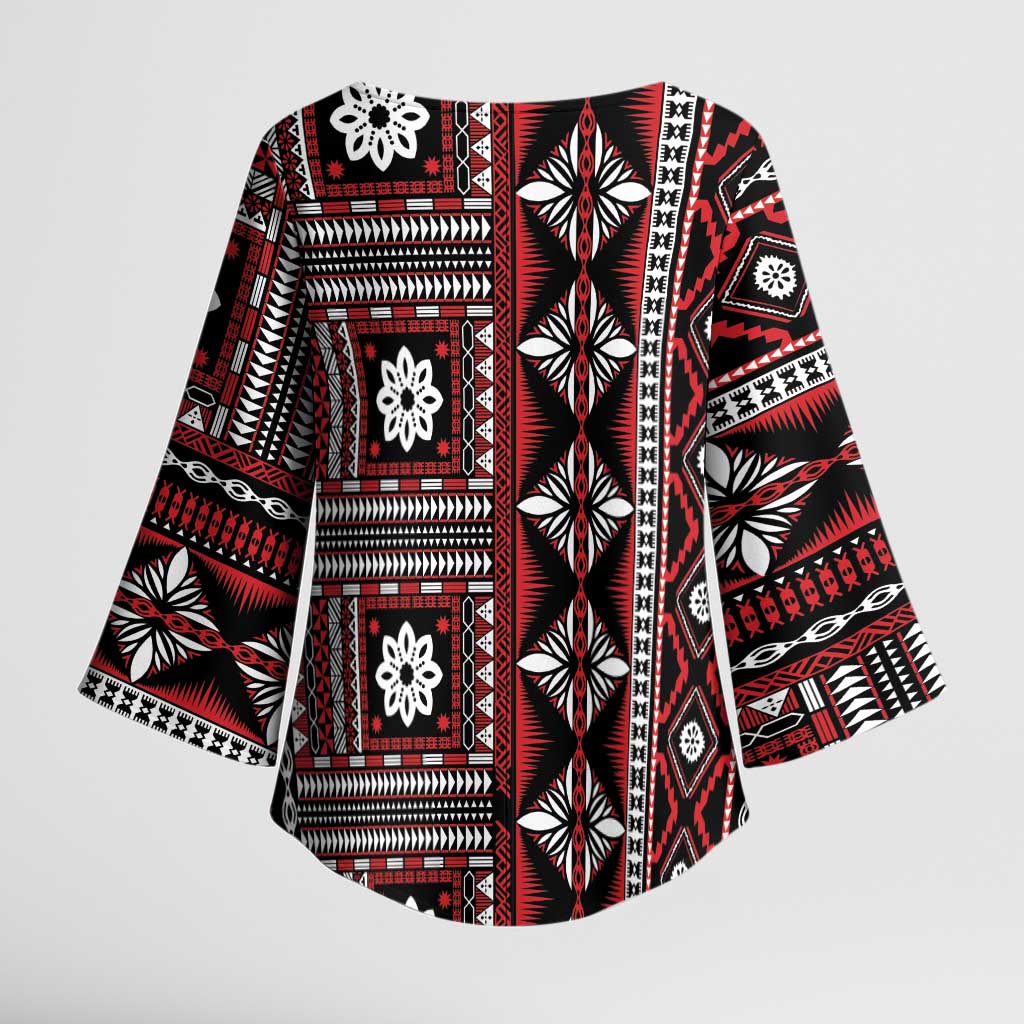 Fiji Masi Tapa Pattern Red Kimono Sleeve Blouse - Polynesian Pride