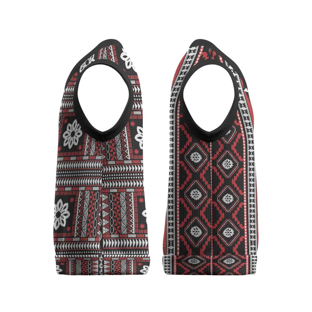 Fiji Masi Tapa Pattern Red Christmas Knitted V-Neck Vest - Polynesian Pride