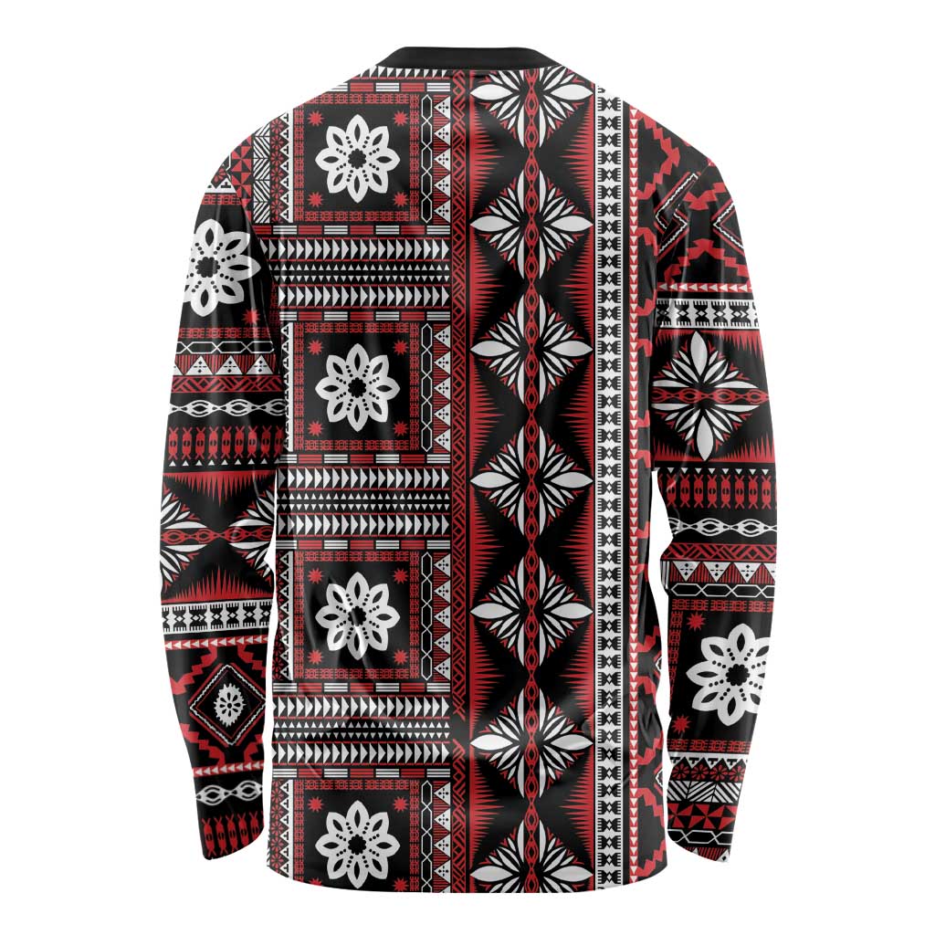 Fiji Masi Tapa Pattern Red Long Sleeve Shirt - Polynesian Pride