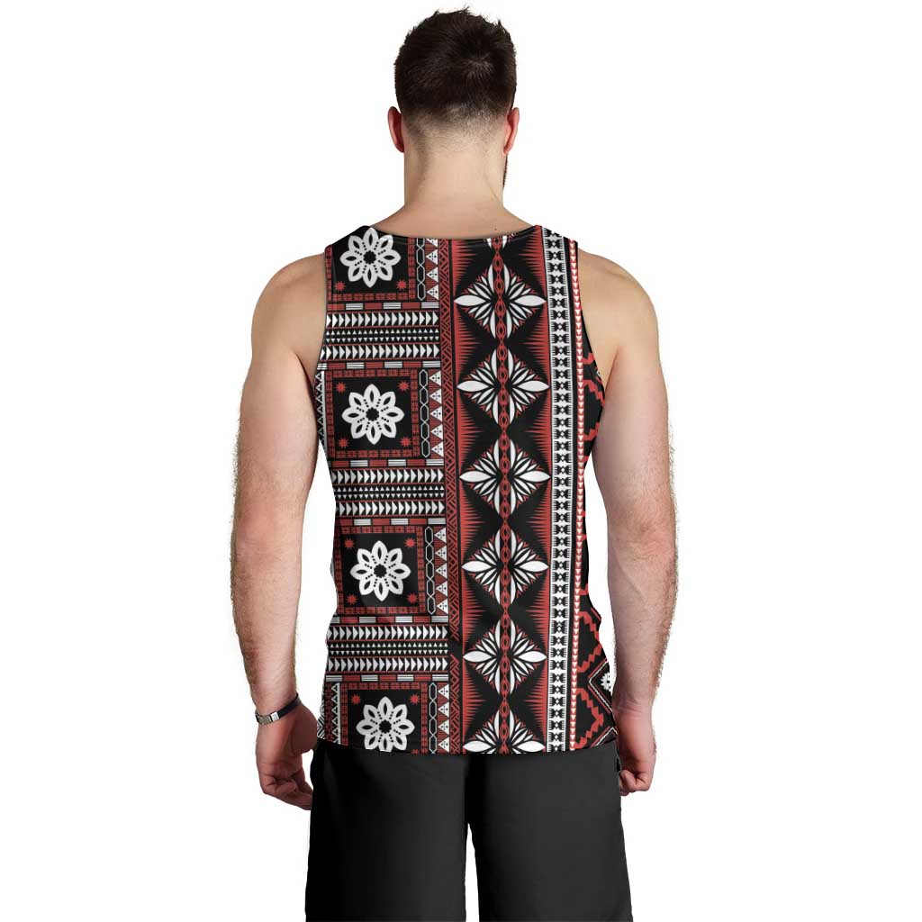 Fiji Masi Tapa Pattern Red Men Tank Top - Polynesian Pride