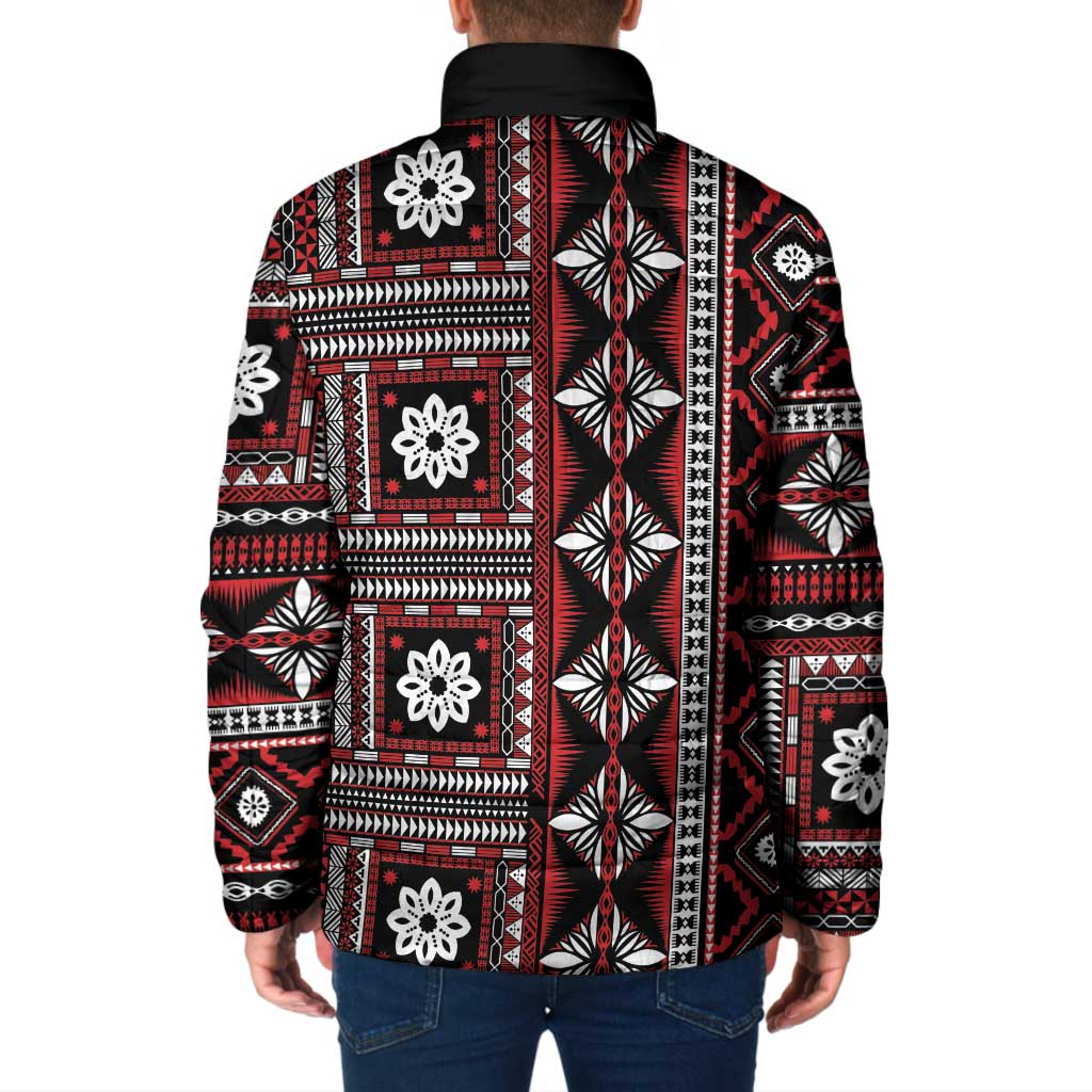 Fiji Masi Tapa Pattern Red Padded Jacket - Polynesian Pride