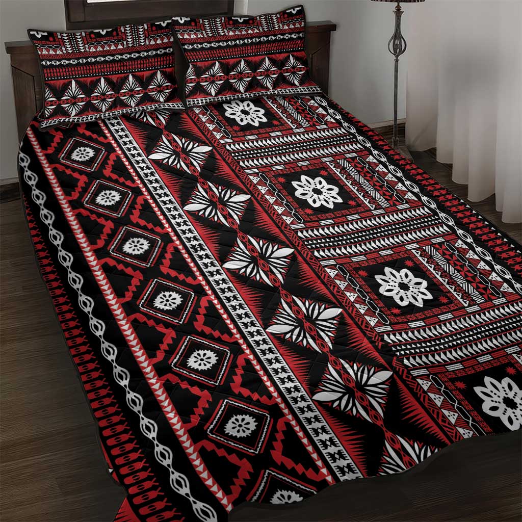 Fiji Masi Tapa Pattern Red Quilt Bed Set - Polynesian Pride