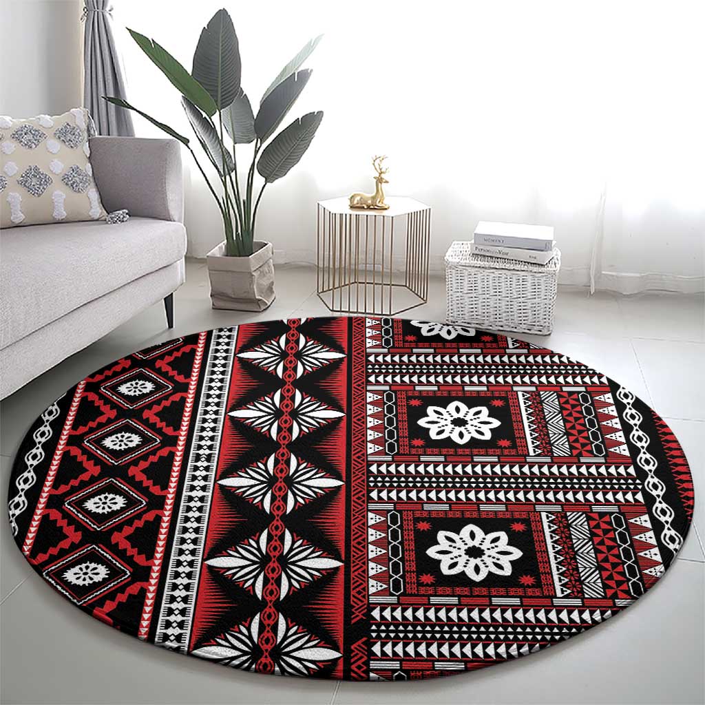 Fiji Masi Tapa Pattern Red Round Carpet - Polynesian Pride