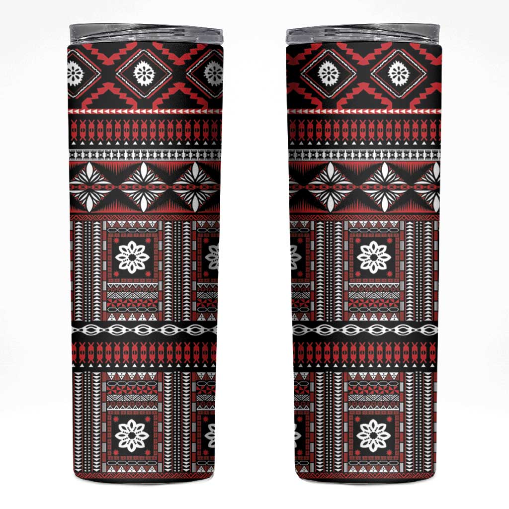 Fiji Masi Tapa Pattern Red Skinny Tumbler - Polynesian Pride