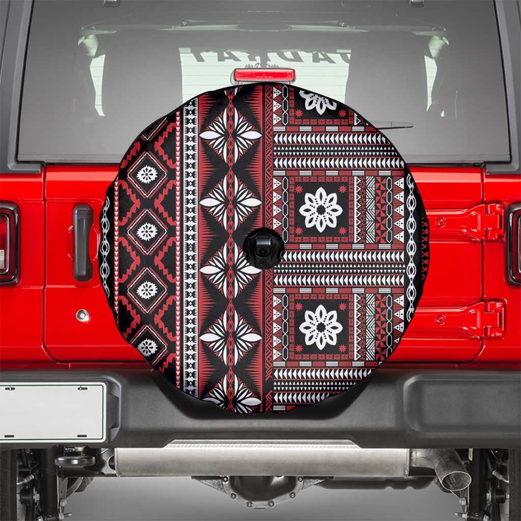 Fiji Masi Tapa Pattern Red Spare Tire Cover - Polynesian Pride
