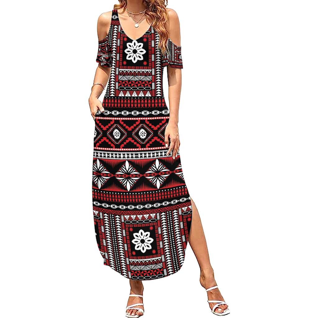 Fiji Masi Tapa Pattern Red Summer Maxi Dress - Polynesian Pride