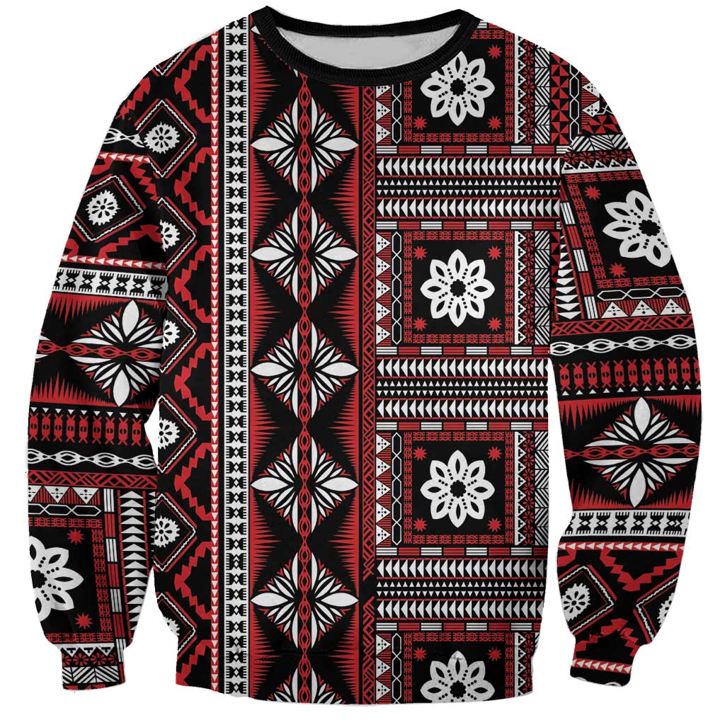 Fiji Masi Tapa Pattern Red Sweatshirt - Polynesian Pride