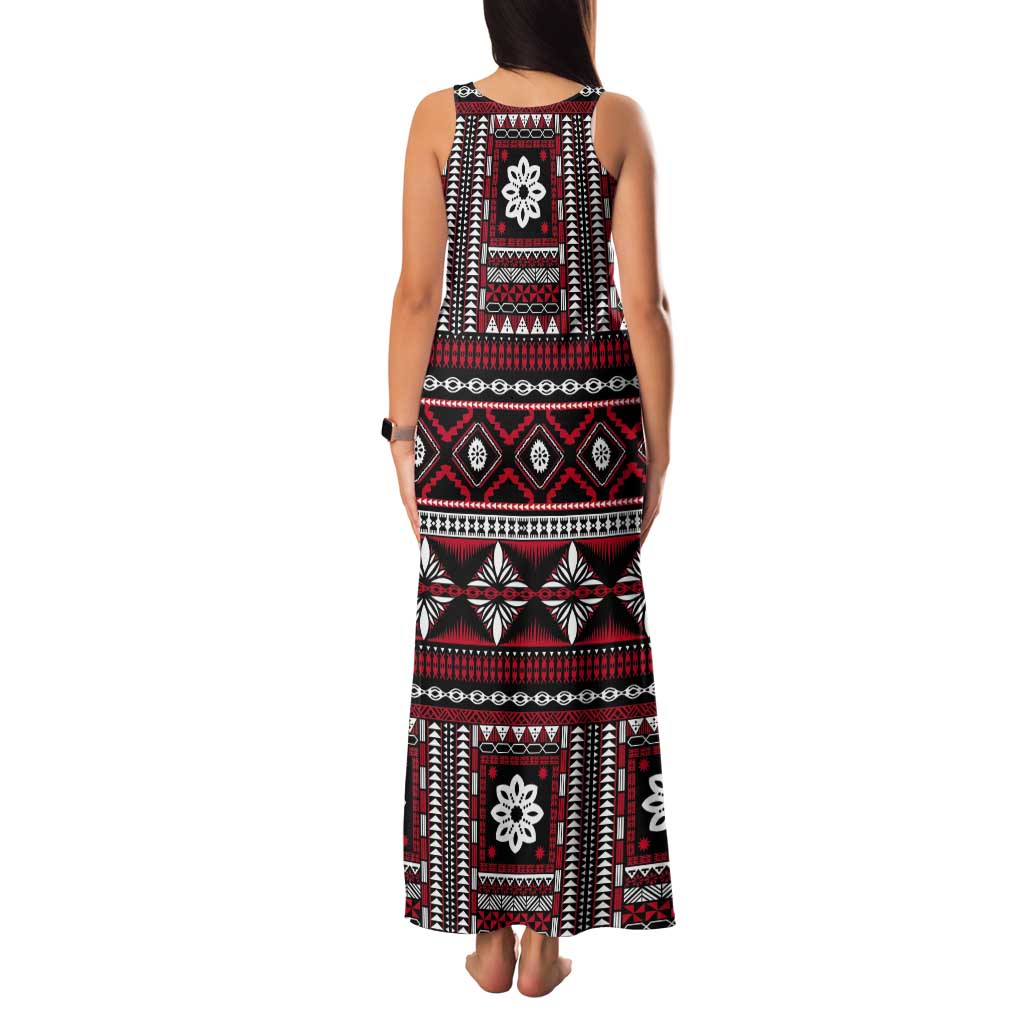Fiji Masi Tapa Pattern Red Tank Maxi Dress - Polynesian Pride