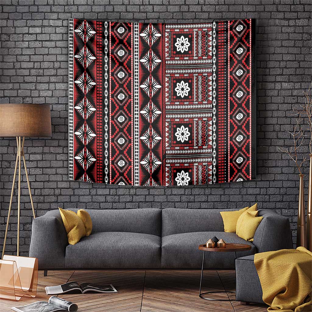 Fiji Masi Tapa Pattern Red Tapestry - Polynesian Pride