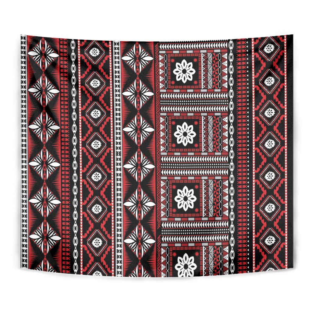 Fiji Masi Tapa Pattern Red Tapestry - Polynesian Pride