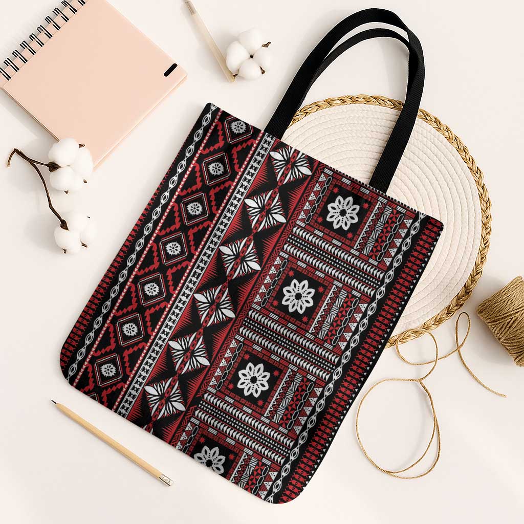 Fiji Masi Tapa Pattern Red Tote Bag - Polynesian Pride