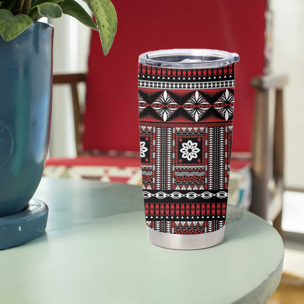 Fiji Masi Tapa Pattern Red Tumbler Cup - Polynesian Pride