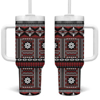 Fiji Masi Tapa Pattern Red Tumbler With Handle - Polynesian Pride