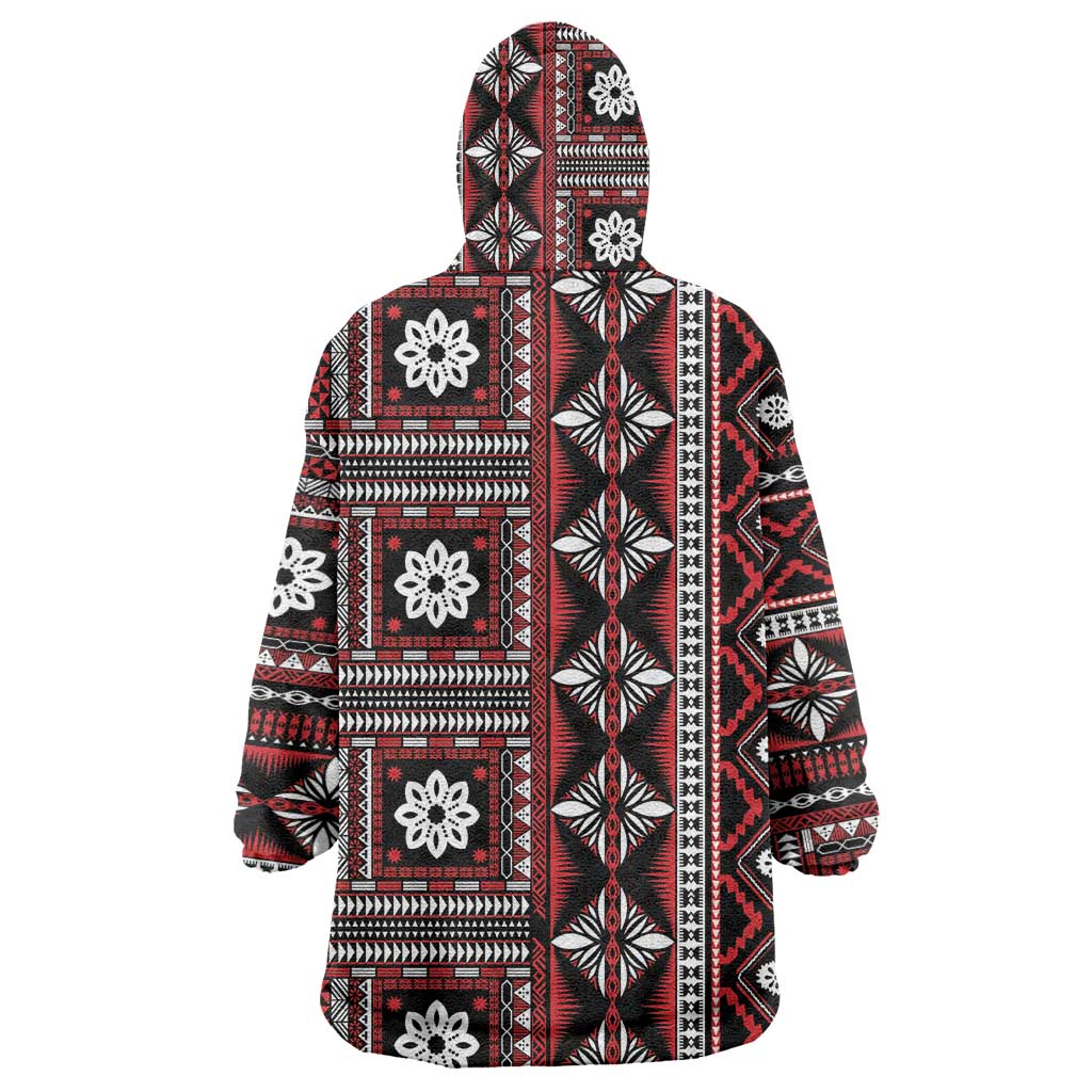 Fiji Masi Tapa Pattern Red Wearable Blanket Hoodie - Polynesian Pride