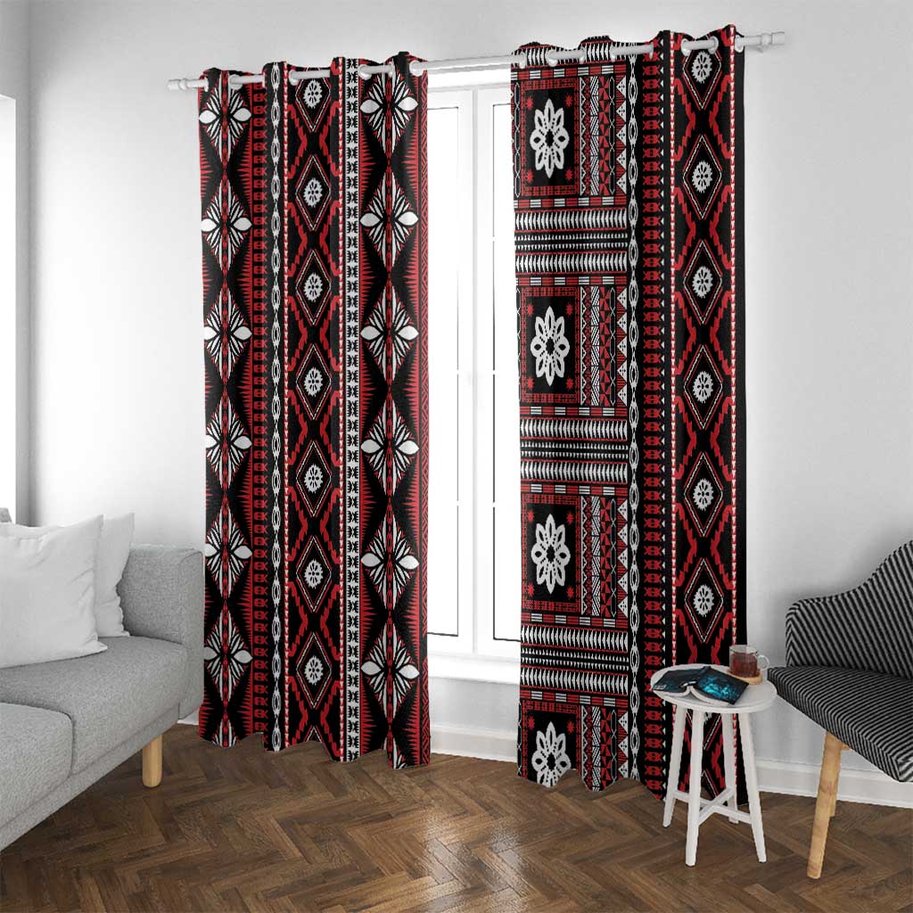 Fiji Masi Tapa Pattern Red Window Curtain - Polynesian Pride
