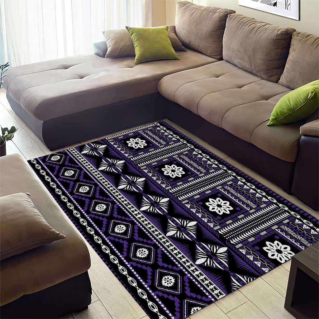 Fiji Masi Tapa Pattern Purple Area Rug - Polynesian Pride