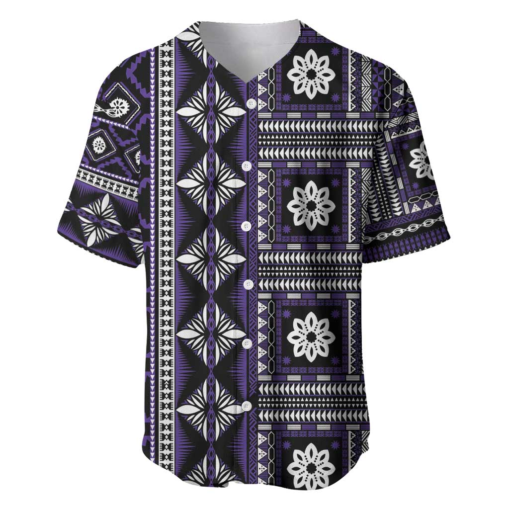 Fiji Masi Tapa Pattern Purple Baseball Jersey - Polynesian Pride