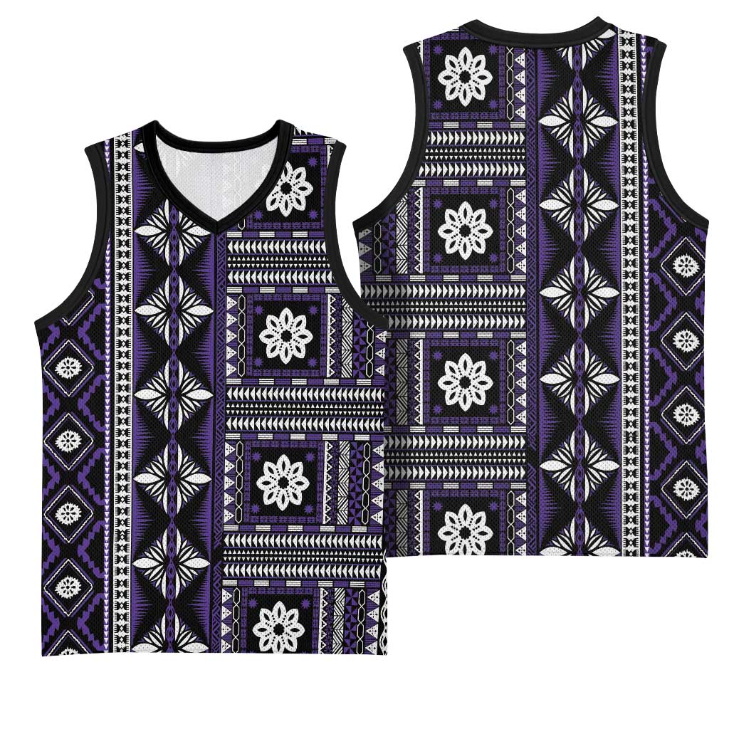 Fiji Masi Tapa Pattern Purple Basketball Jersey - Polynesian Pride