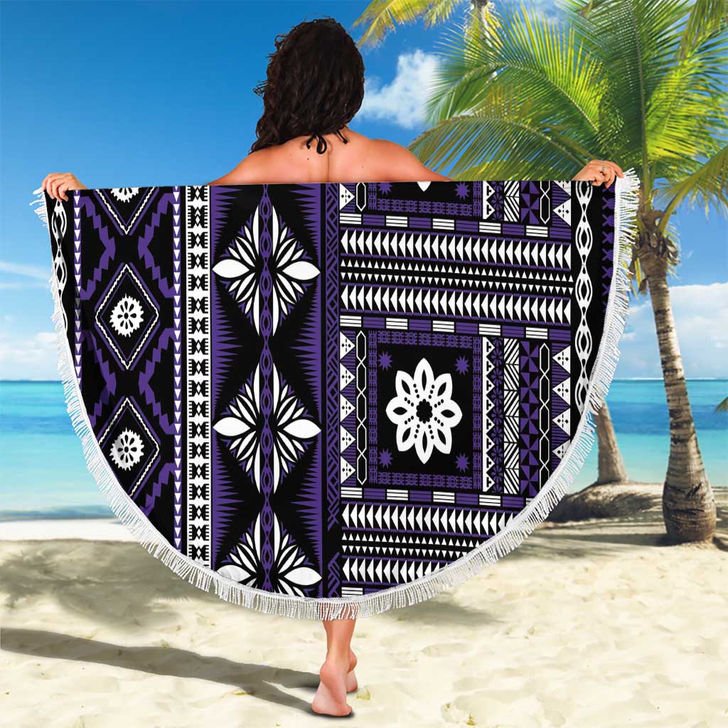 Fiji Masi Tapa Pattern Purple Beach Blanket - Polynesian Pride