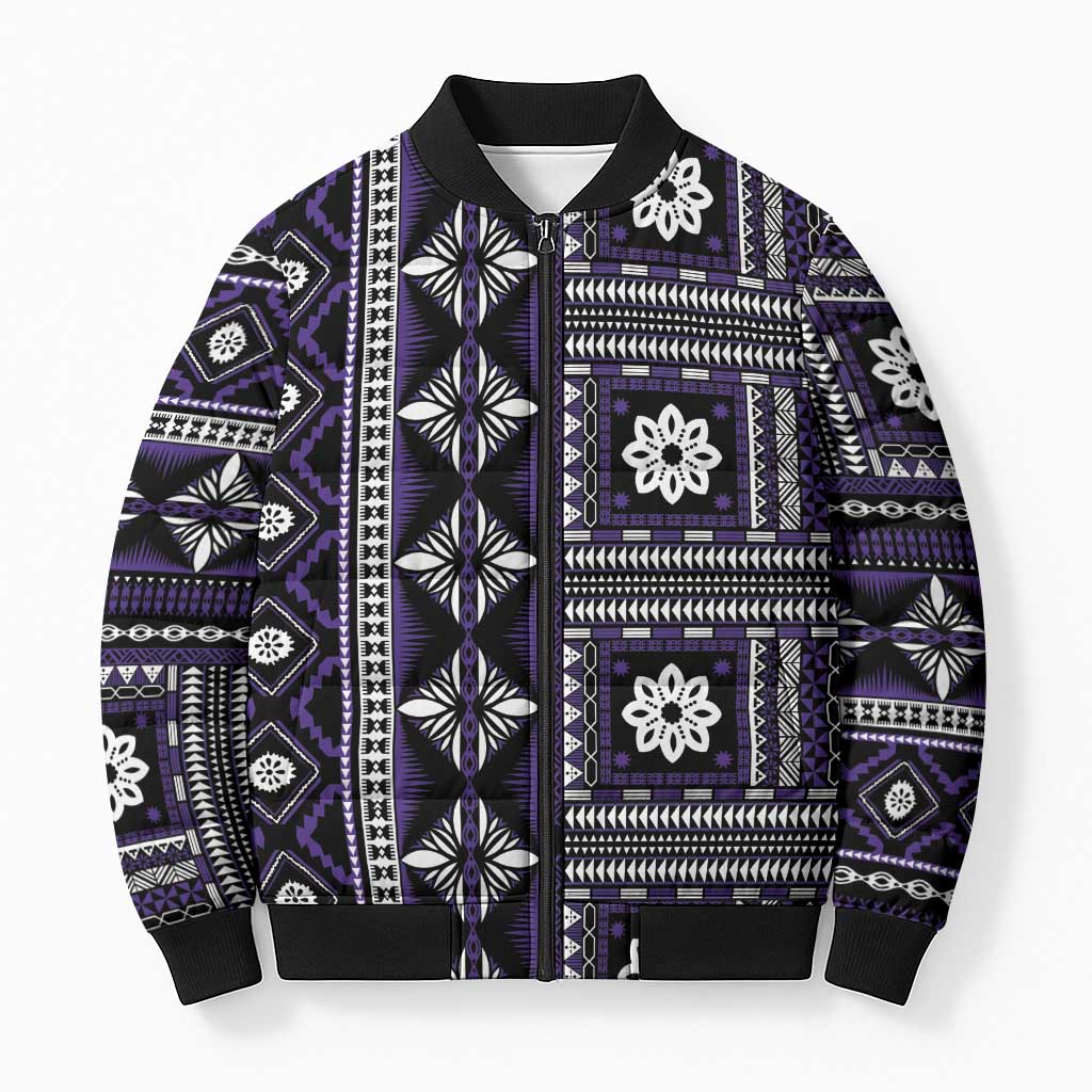 Fiji Masi Tapa Pattern Purple Bomber Puffer Jacket - Polynesian Pride