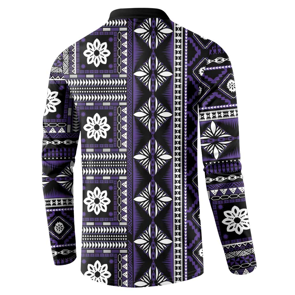 Fiji Masi Tapa Pattern Purple Button Sweatshirt - Polynesian Pride