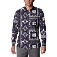 Fiji Masi Tapa Pattern Purple Button Sweatshirt - Polynesian Pride