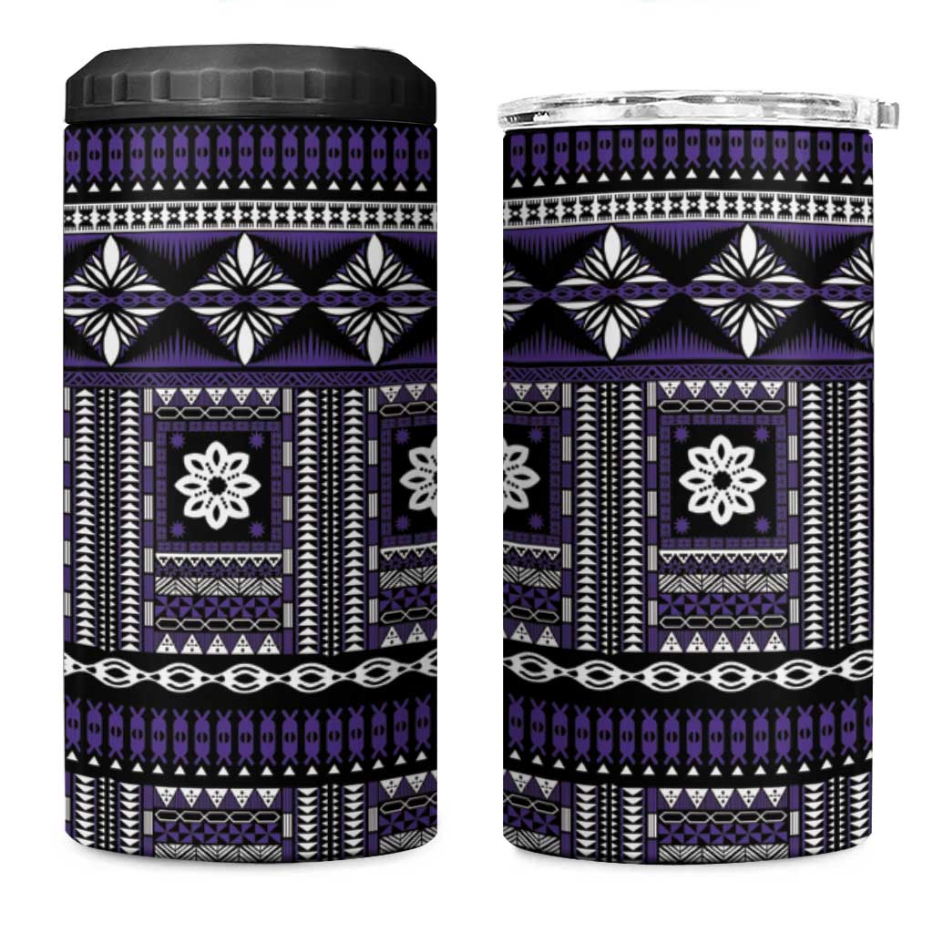 Fiji Masi Tapa Pattern Purple 4 in 1 Can Cooler Tumbler - Polynesian Pride