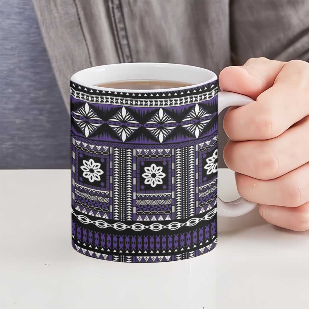 Fiji Masi Tapa Pattern Purple Ceramic Mug - Polynesian Pride