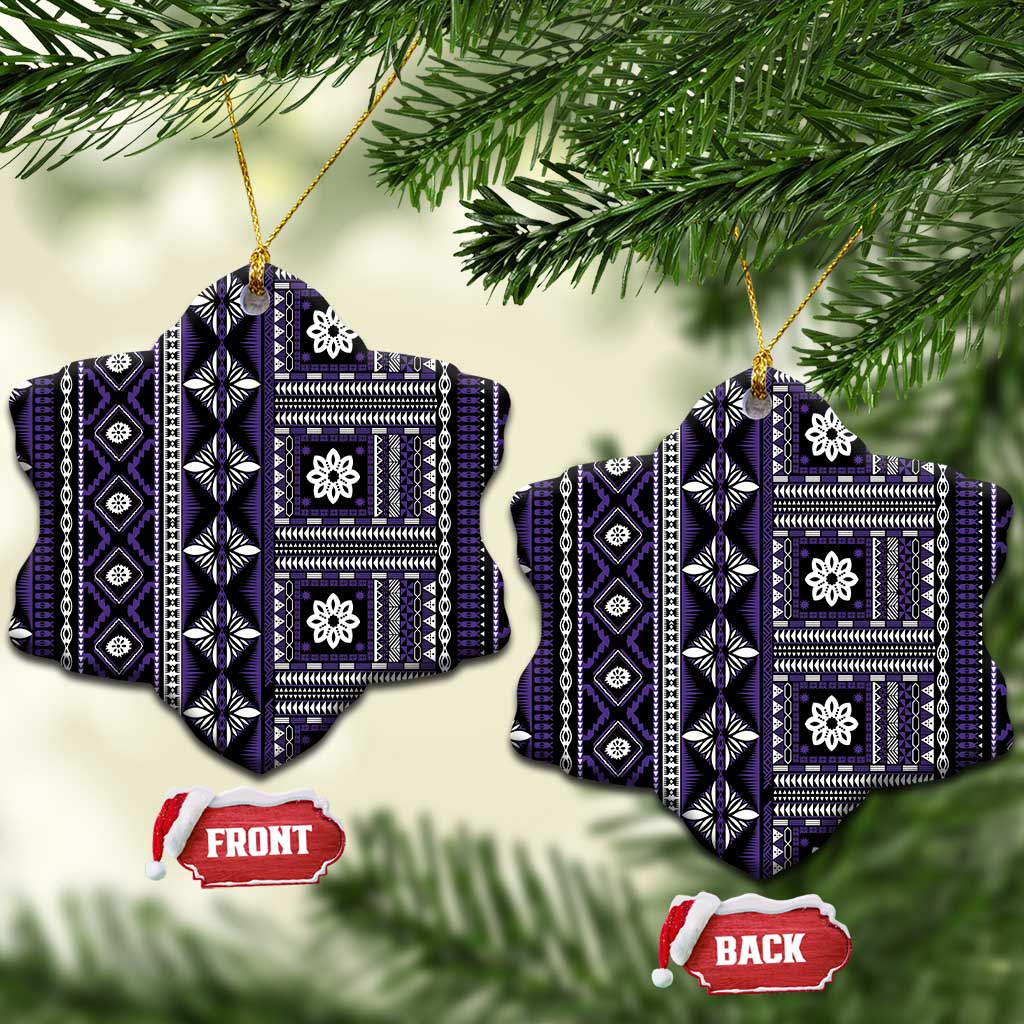 Fiji Masi Tapa Pattern Purple Ceramic Ornament - Polynesian Pride