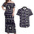 Fiji Masi Tapa Pattern Purple Couples Matching Off Shoulder Maxi Dress and Hawaiian Shirt - Polynesian Pride