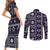 Fiji Masi Tapa Pattern Purple Couples Matching Short Sleeve Bodycon Dress and Long Sleeve Button Shirt - Polynesian Pride