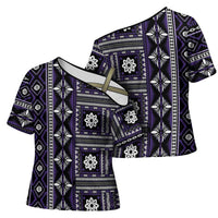 Fiji Masi Tapa Pattern Purple Cross Shoulder Shirt - Polynesian Pride